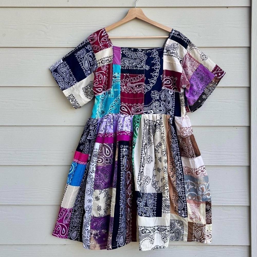 Handmade Rainbow Quilted Bandana Dress – SKU 03186 - Picture 2 of 10